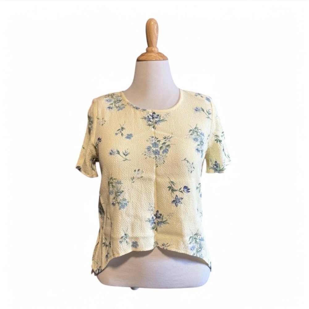 VTG Y2K Teddi Sz 12 Butter Yellow Floral Cottagecore Textured High Low Blouse - Picture 2 of 7